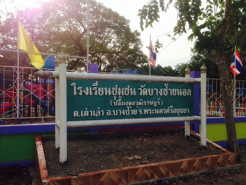 ภาพกว้างเห็นป้ายหน้าโรงเรียน